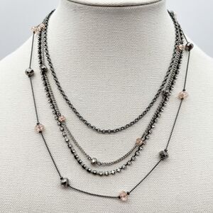 Simply Vera Wang 4 Strand Gunmetal Gray Pink Silver Rhinestone Bead Necklace